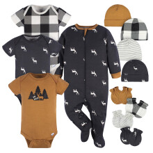 Gerber Baby Boys and Girls 12 Piece Layette Gift Set Brown Deer 6-9 Months