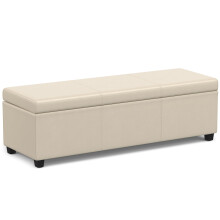 SIMPLIHOME Avalon 54 Inch Wide Contemporary Rectangle Extra Large Storage Ottoman Bench in Satin Cream PU Faux Leather for The Living Room Entryway