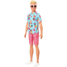 Barbie Ken Fashionistas Doll #152 with Sculpted Blonde Hair Wearing Blue Tropical-Print Shirt Coral Shorts White Shoes & White Sunglasses Toy for