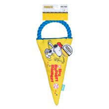 Peanuts for Pets Durable Dog Toy - Athlete Snoopy Flattie Fan Banner with Rope Tug Squeaker and Crinkle - Interactive Chew Toy for Small Medium L