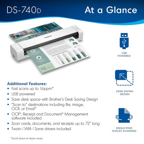 Brother DS-740D Duplex Compact Mobile Document Scanner 1