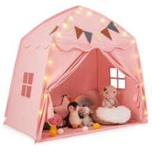 Playhouse Tienda de campaña para niños de Interior con Banderas y Luces de Colores Tienda de campaña para Princesas Rosa