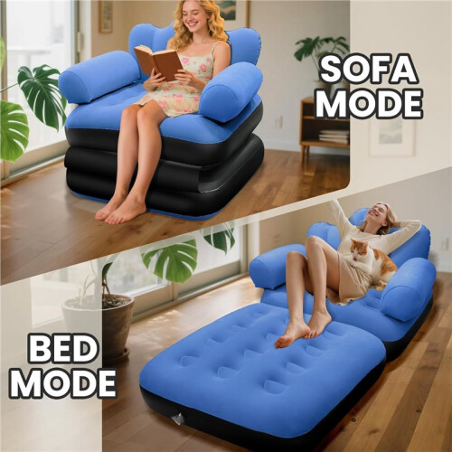 Inflatable Pull Out Couch with Headboard, Flocked Surface Air Sofa Bed, Folding Portable Inflatable Chair
