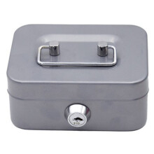 Portable Money Safe Box with Lock and Keys for Secure Coin and Cash Storage Grey