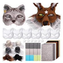 Cat Therian Masks 42PCS with Furs Eye Meshes and Stars, Costume Furry Masks to Paint, Animal Mask Arts Crafts