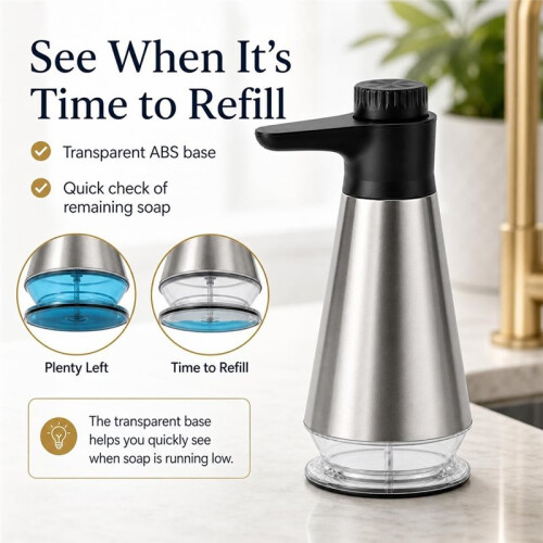 Dish Soap Dispenser for Kitchen,Stainless Steel Hand Soap Dispenser with Adjustable Output,Refillable Soap Pump 1