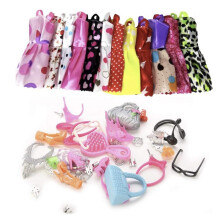 Idream Doll Accessories Set - 10 Cotton Doll Dresses & 40 Stylish Accessories For Imaginative Play - Perfect For Kids' Doll Wardrobes And Creative Ad