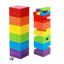 Wooden Building Blocks Puzzle Set Educational Construction Toy 54 Pieces Traditional Stacking Game (Wooden Building Blocks Puzzle - 54 Pcs (Color)