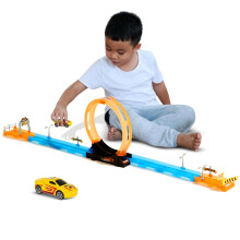 Wembley 15 Piece Multiplayer Track Set Loop Diecast Car Racing Adventure Toys For Kids 3+ Years With Single Loop 360 Spin Way 1 1:64 Scale Pull Back