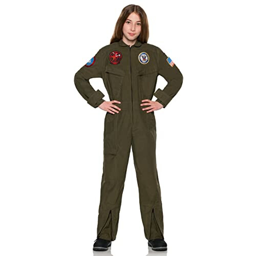 Navy Top gun Pilot Jumpsuit child costume Large 1