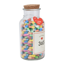 365 Kapselnachrichten mit Glasflasche, bunt