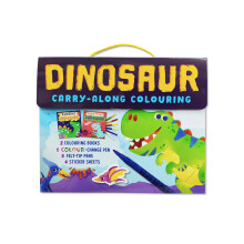 (1 Colouring Set) Dinosaur Carry-Along Colouring Set, 21.2 x 24.5 cm, with Pens & Stickers