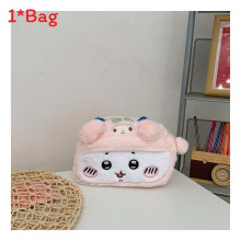 (Pink) Cartoon Plush Cute Guiji Pen Bag With Storage Pocket For Girls And Teens