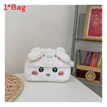 (White) Cartoon Plush Cute Guiji Pen Bag With Storage Pocket For Girls And Teens