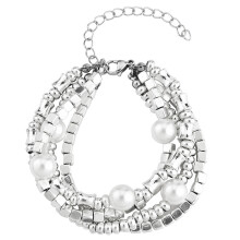 (Silver) Layered Pearl Modern Jewelry With Geometric Elements For Women And Gift Party