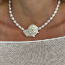 Elegant Vintage Pearl Necklace With Natural Sea Shell For Look Casual Summer