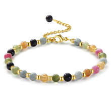(Style A) Geometric Crystal Pink Beaded Bracelet Adjustable Gold Chain Women Jewelry Gift