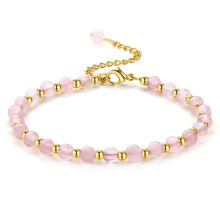 (Style B) Geometric Crystal Pink Beaded Bracelet Adjustable Gold Chain Women Jewelry Gift