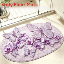 (Purple, 40x60cm) Diatom Water Absorbing Mud Bath Mat Non Slip Texture Bathroom Artistic Flower