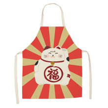 (Style 8, 65x75cm) Lucky Japanese Cartoon Cat Apron With Waterproof Linen Fabric For Baking Cooking And