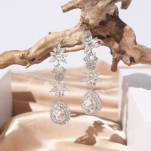 (Color H) Stylish Drop Water Drop Earrings For Women Geometric Lines Sparkling Crystals