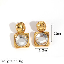 (Gold B) Light Luxury Stainless Steel Geometric Earrings With Cz For Female Office Wear