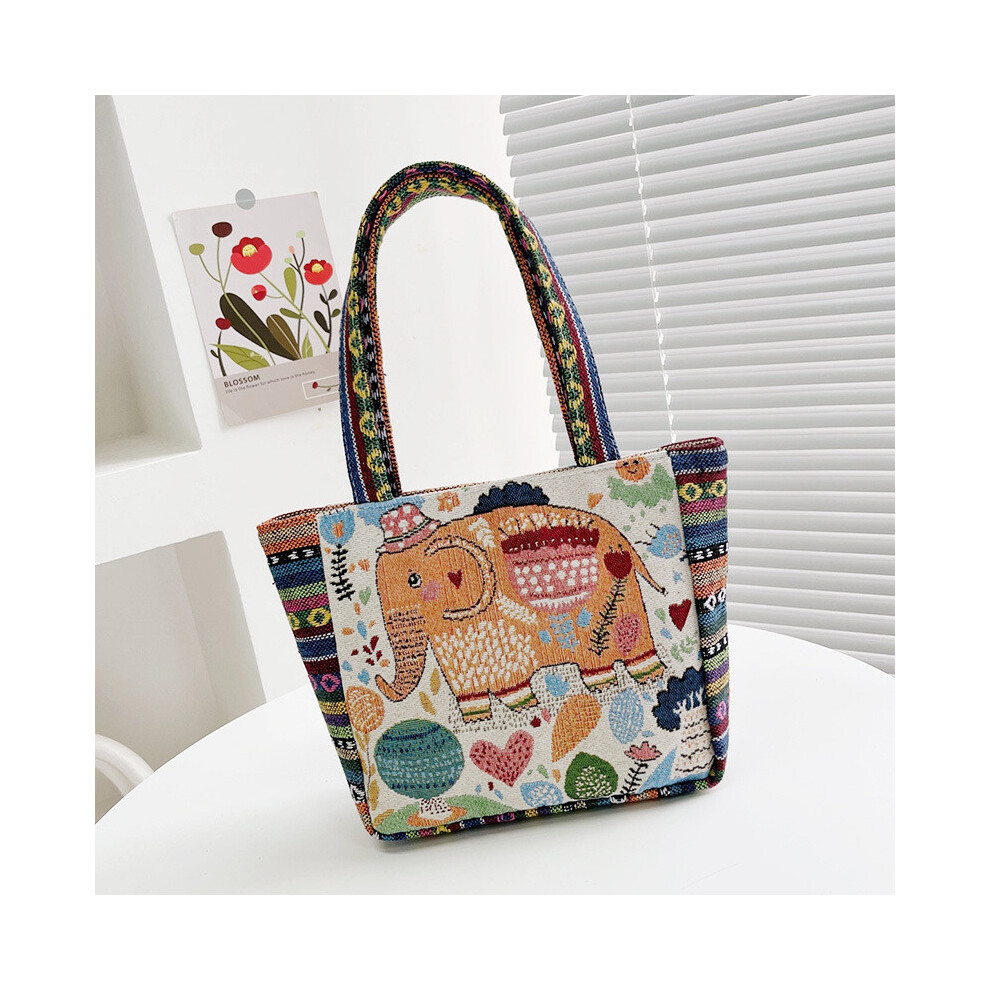 (Style L)Borsa A Mano In Tela Stile Etnico Pavone Con Ricamo Per Uscite Quotidiane Moda-image