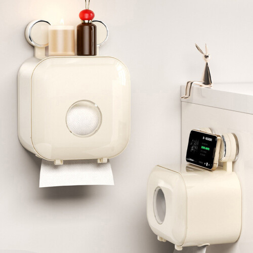 (White Double)Plastic Wallmounted Toilet Paper Dispenser With Waterproof Material For Storage Bathroom 1