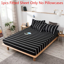 (1Pcs Black Fitted Sheet, 150*200+20cm/59.06*78.74+7.87in) Printed 3pcs Fitted Sheet Pillowcases Set Elastic Band Bedsheet Mattress Cover