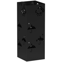 (Black, Steel) Metal Umbrella Stand with Drip Tray & 4 Hooks
