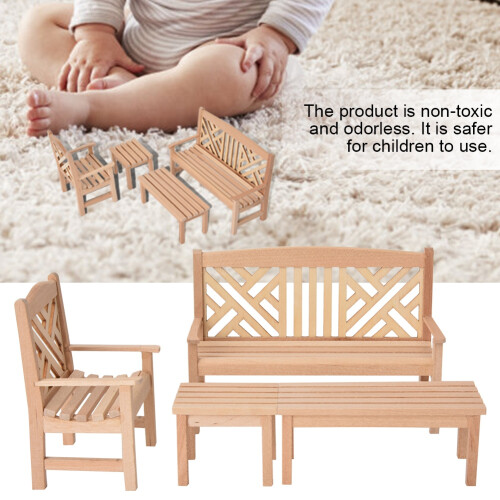 1:12 Puppenhaus Holz Möbel Set Tisch Stühle Hocker 2