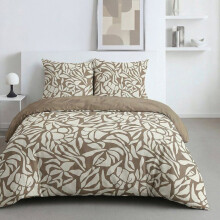 Bedding Set - 260 x 240 cm - Printed Cotton Leaf Design in Taupe - TODAY SUNSHINE