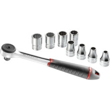 1/2" Socket Set 9 Tools FACOM - S.4JE9PB - Openings from 8 to 19 mm - 5 Ratchet - 8 12-point Sockets
