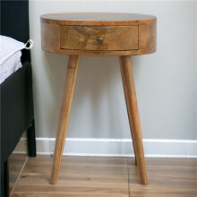 Solid Wood Round Bedside Table, 1 Drawer