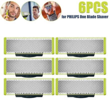 Set of 6 replacement blades for Philips OneBlade, stainless steel, silver/green, 33 x 23 x 10 mm