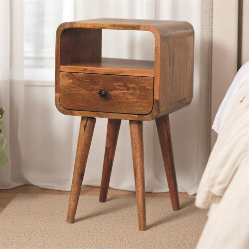 Mini Solid Wood Bedside – Oak Finish, 1 Drawer