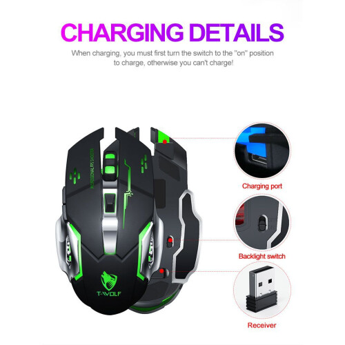 Leise Gaming Maus Q13 schwarz aufladbar 2