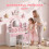 AIYAPLAY Kids Dressing Table with Stool, Lighted Mirror, Pink 8