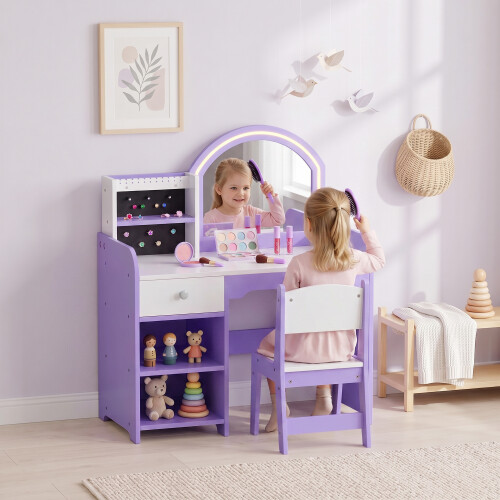 AIYAPLAY Kids Vanity Set, Dressing Table with Stool, Purple 1