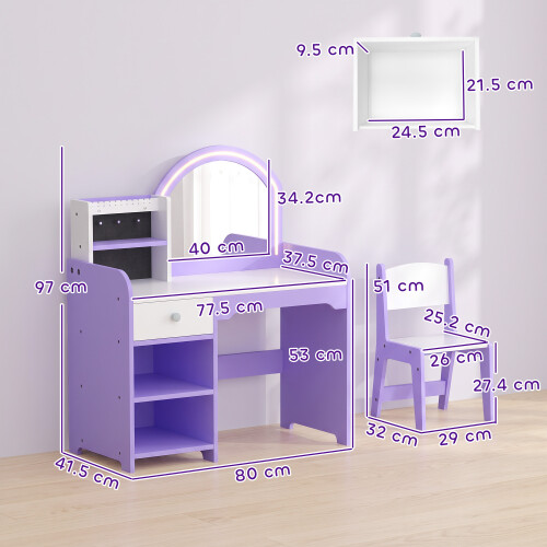 AIYAPLAY Kids Vanity Set, Dressing Table with Stool, Purple 2