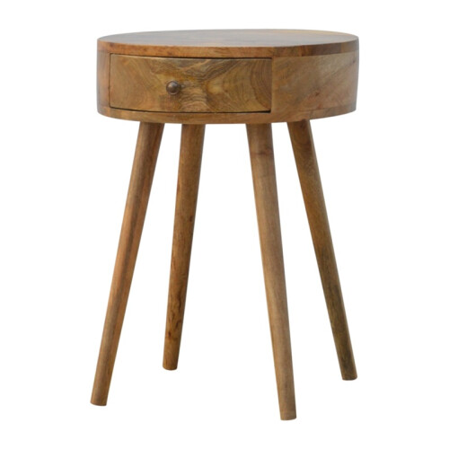 Solid Wood Round Bedside Table, 1 Drawer 1