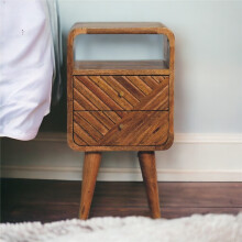 Solid Wood Mini Bedside, 2 Drawers, Brown