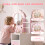 AIYAPLAY Kids Dressing Table with Stool, Lighted Mirror, Pink 4