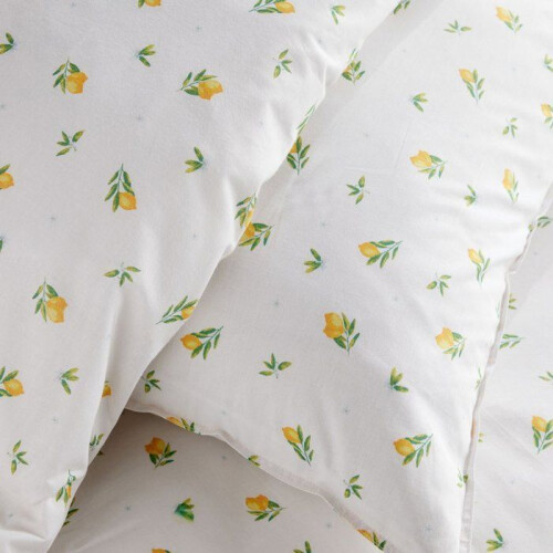 Bedding Set - 140 x 200 cm - White Floral Printed Cotton with Lemon Pattern - TODAY SUNSHINE 2