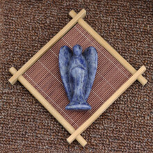 (Blue Dot Crystal)Carved Crystal Guardian Angel Figurine Pocket Stone Healing Craft Statue 15"