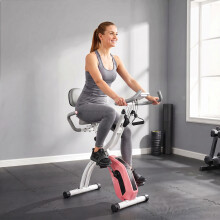 SPORTNOW 4-In-1 Folding Exercise Bike with Resistance Bands, Pink