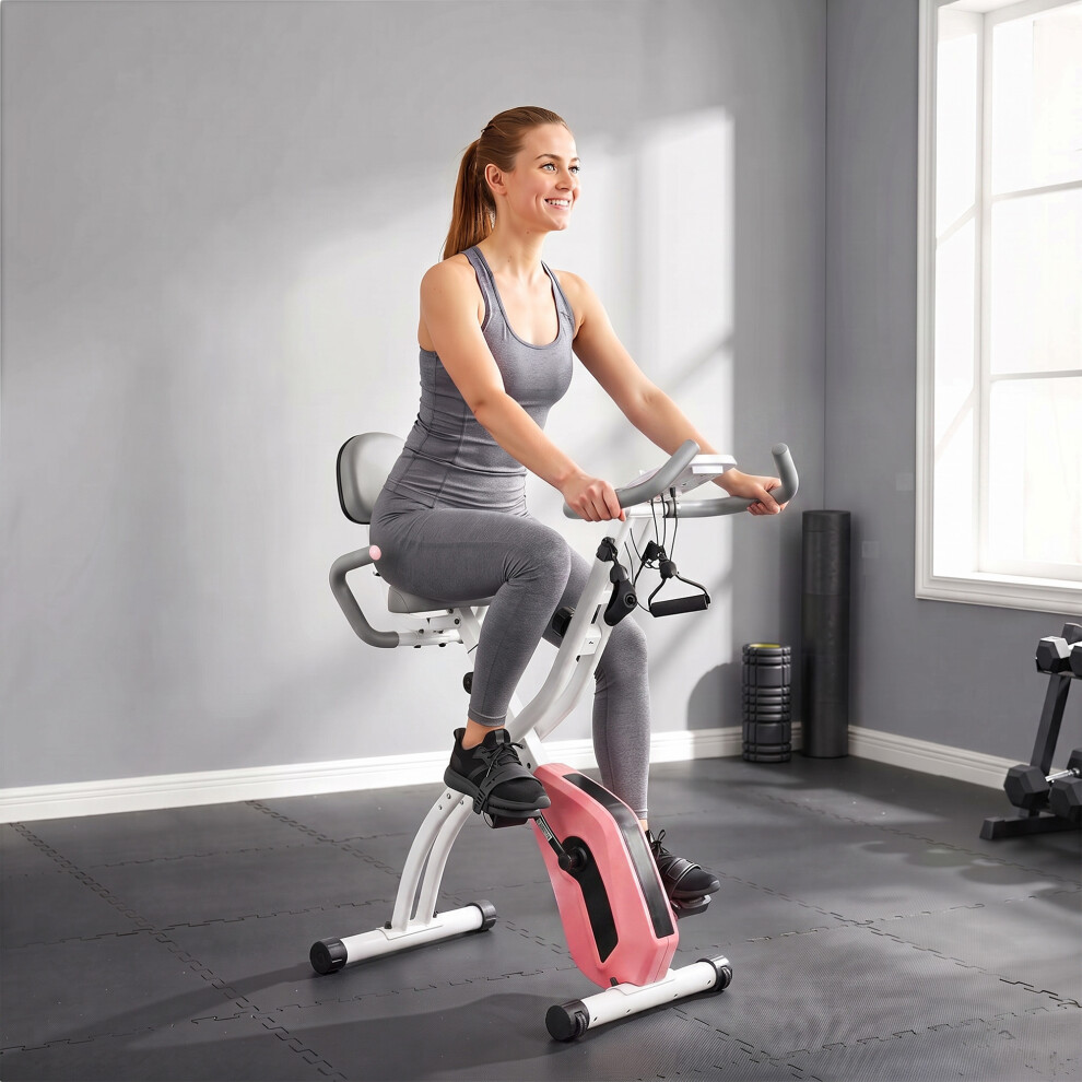 Sportnow Unisex Pink 4-In-1 Folding Exercise Bike W/ Resistance Bands In - Image 3