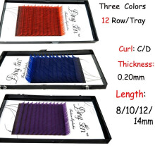 (Purple C,12mm)Women 12 Lines False Eyelashes Fiber Material Two Curls Degree Three Colors