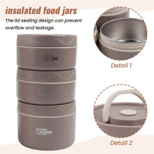 Food Warm Lunch Container,Stainless Steel Thermal Lunch Container Portable Thermal Bento Box Food Container Brown B