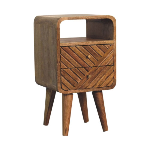 Solid Wood Mini Bedside, 2 Drawers, Brown 1